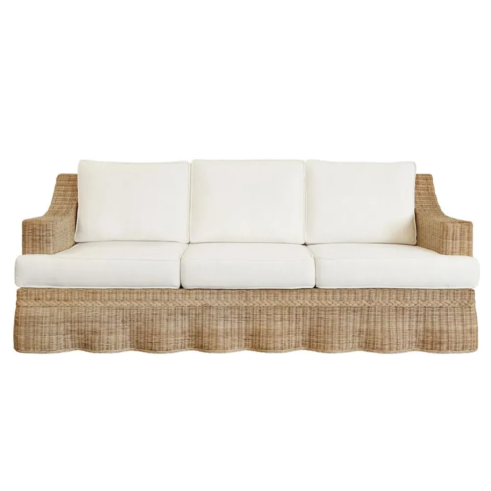 Daphne Scalloped Sofa - White, Rattan
