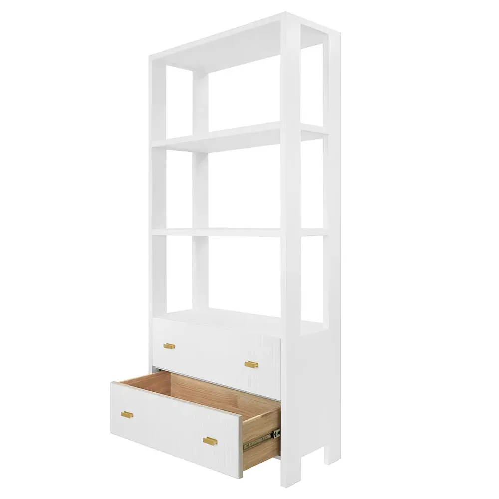 Davie Fluted Etagere - White, Oak Wood