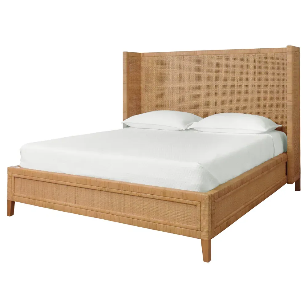 Dolly Queen Size Wingback Bed - Brown, Rattan