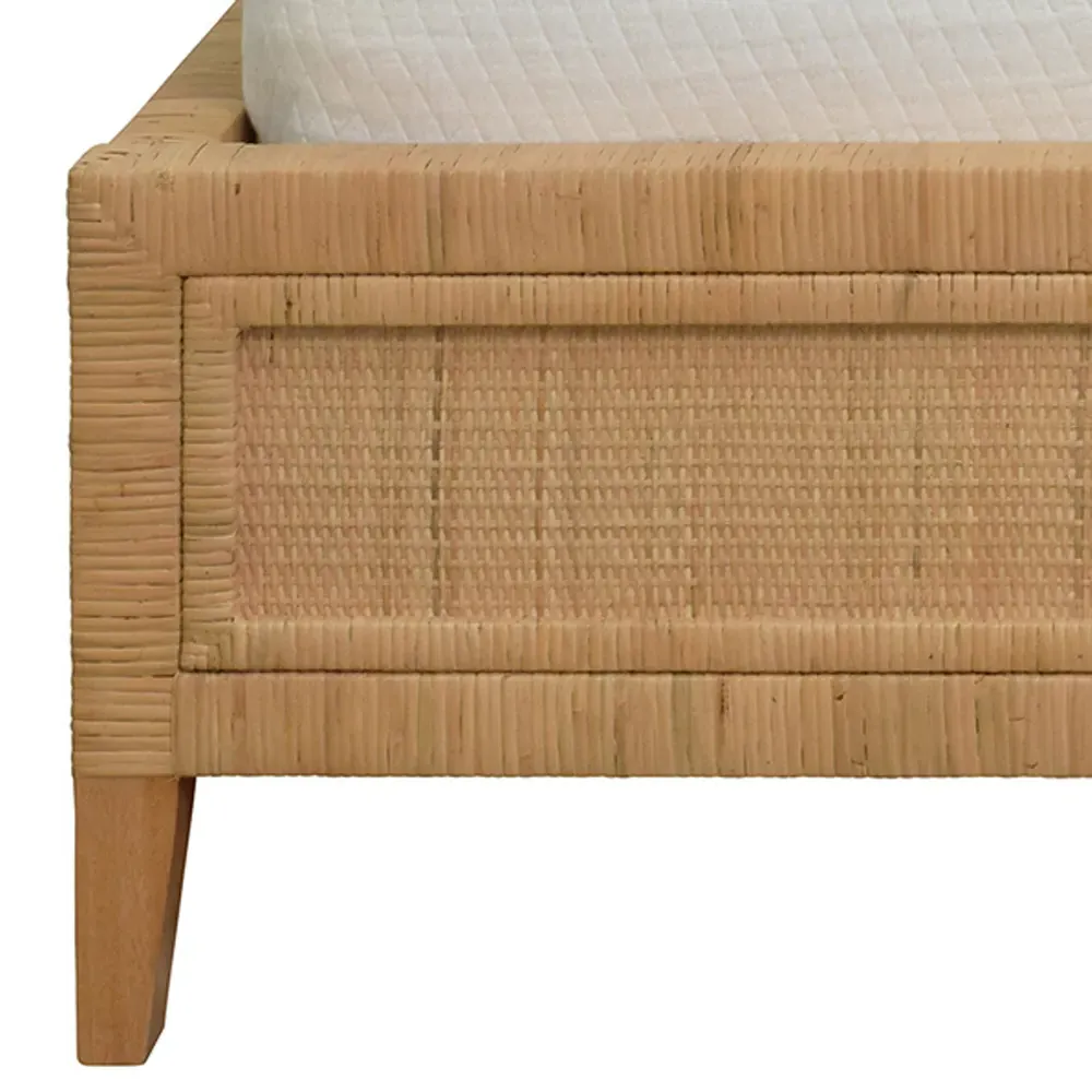 Dolly Queen Size Wingback Bed - Brown, Rattan