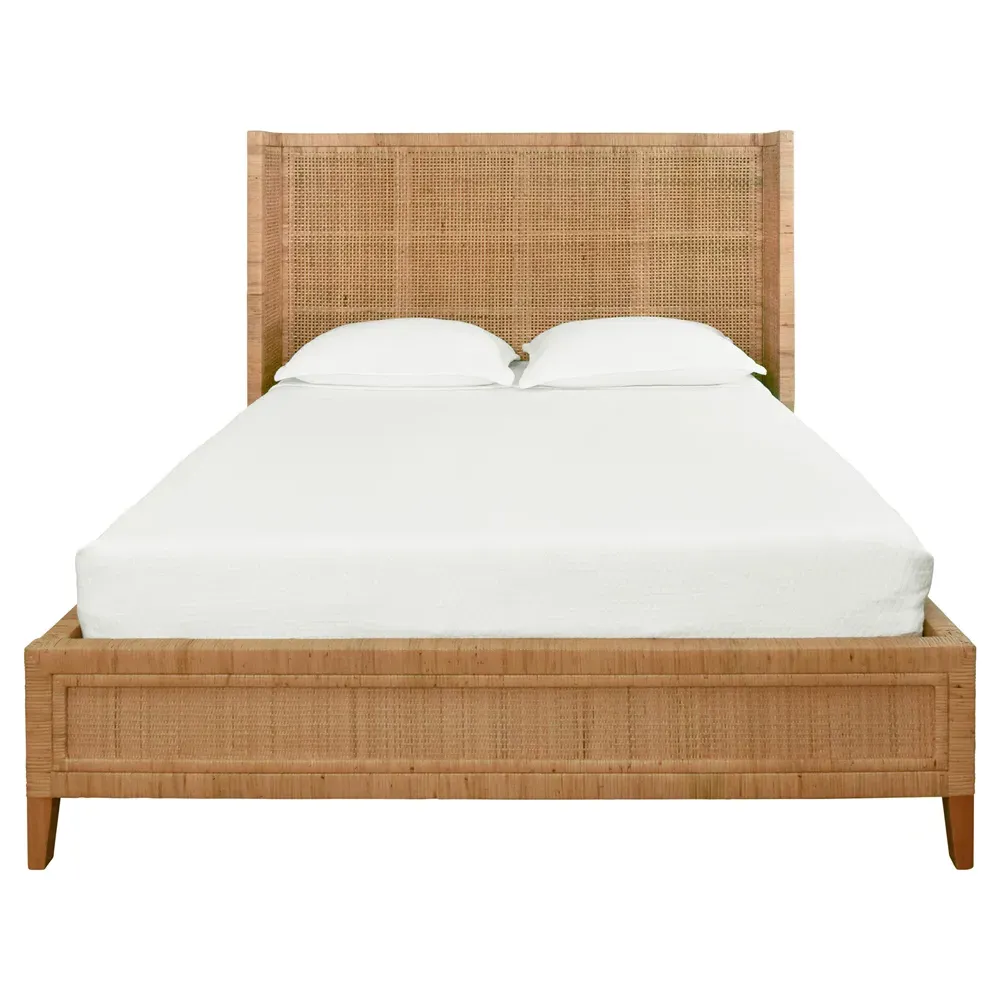 Dolly Queen Size Wingback Bed - Brown, Rattan