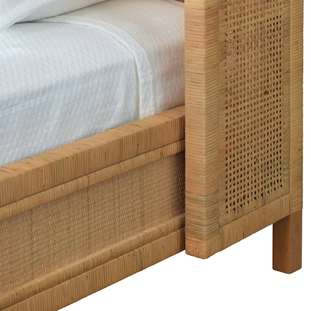 Dolly Twin Size Wingback Bed - Brown, Rattan