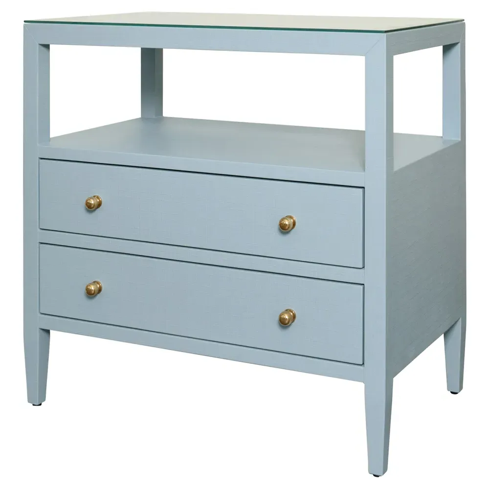 Douglas Nightstand with Storage - Blue, Linen