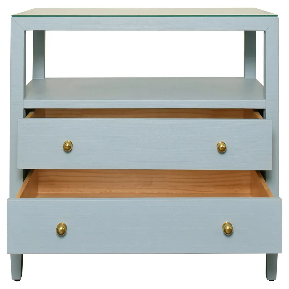 Douglas Nightstand with Storage - Blue, Linen