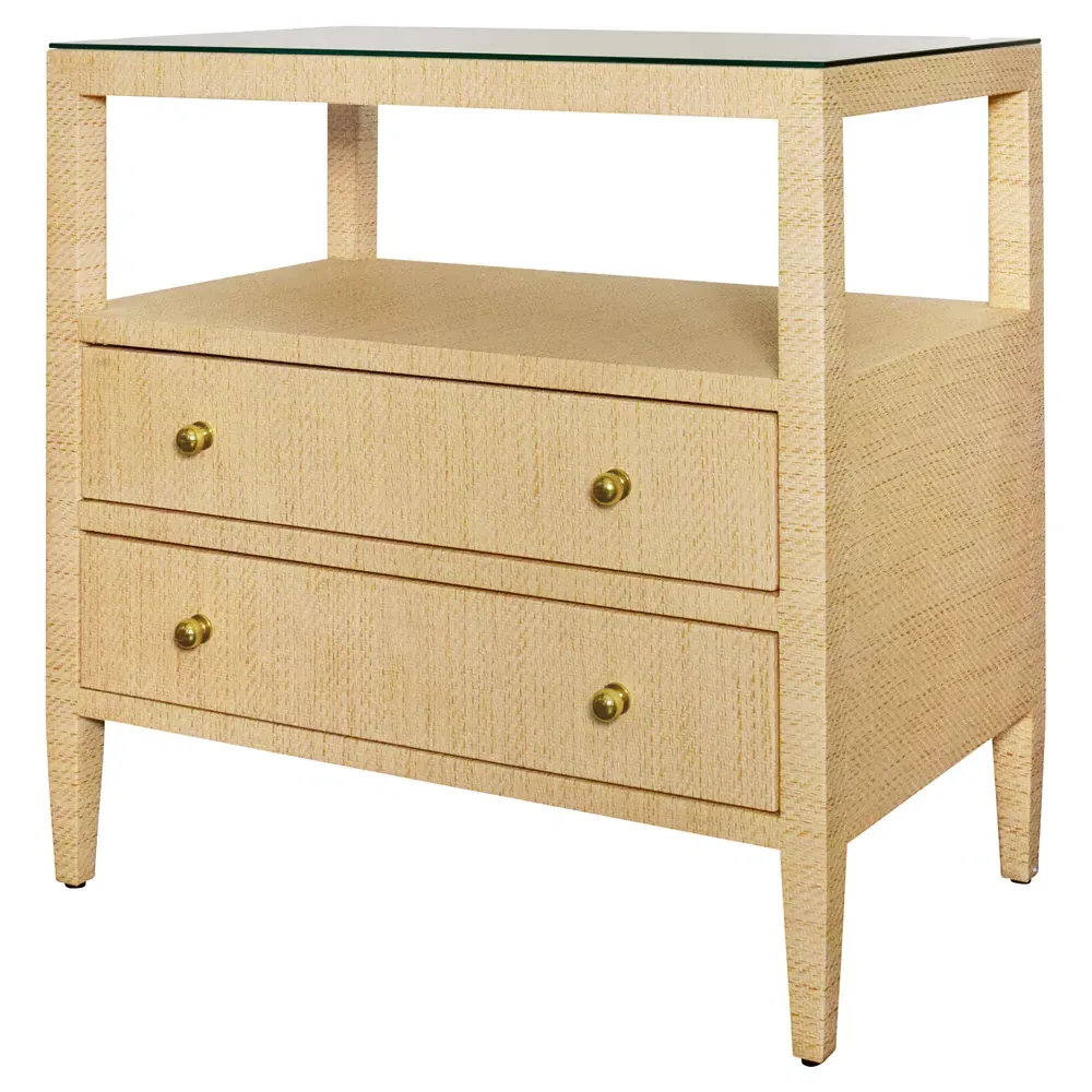 Douglas Nightstand with Storage - Natural, Grasscloth
