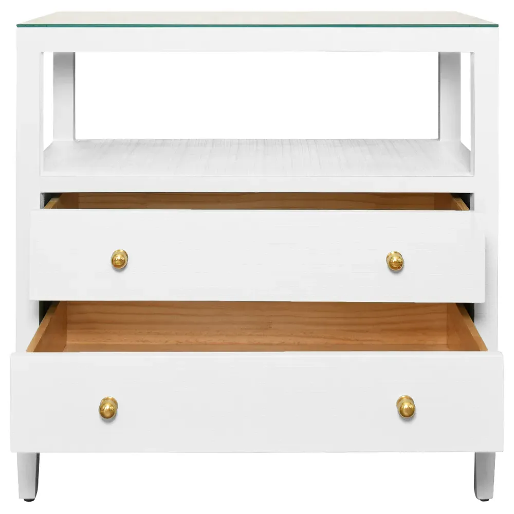 Douglas Nightstand with Storage - White, Linen