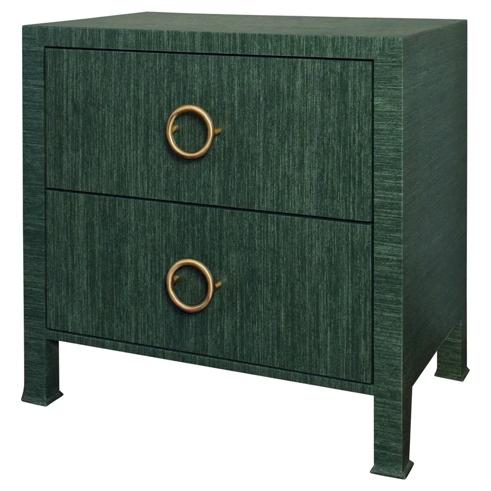 Edelman Side Table with 2 Drawers - Green, Grasscloth
