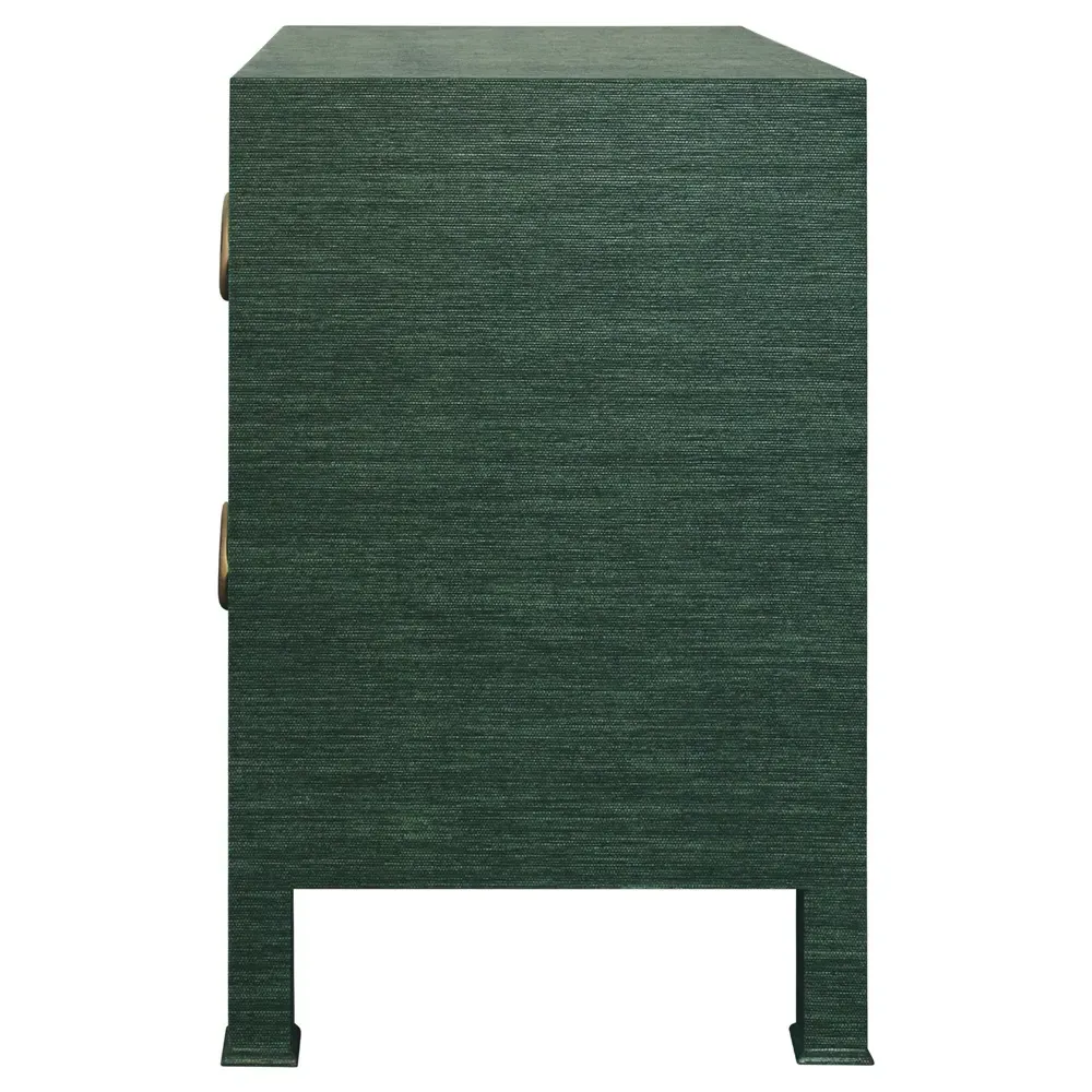 Edelman Side Table with 2 Drawers - Green, Grasscloth