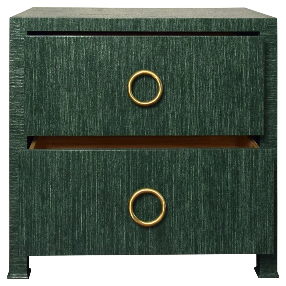 Edelman Side Table with 2 Drawers - Green, Grasscloth