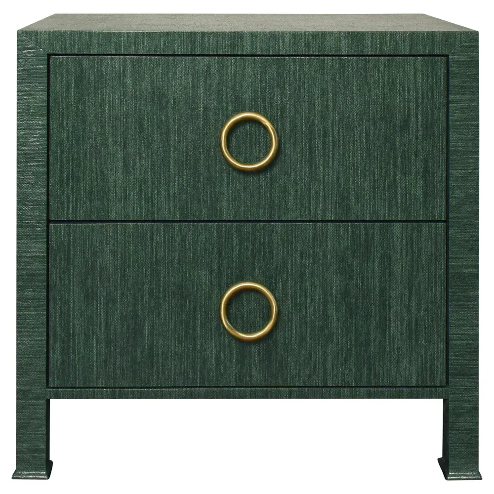 Edelman Side Table with 2 Drawers - Green, Grasscloth image