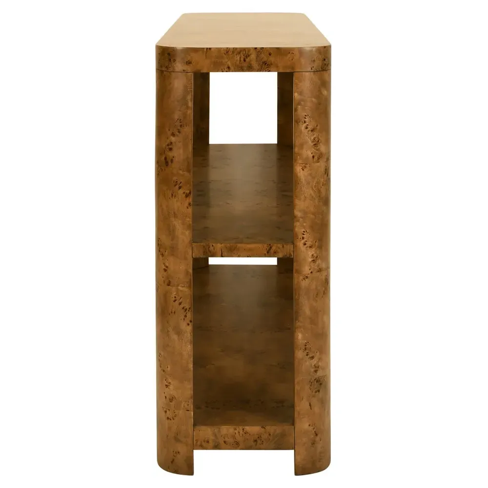 Emery Console Table - Dark Brown, Burl Wood