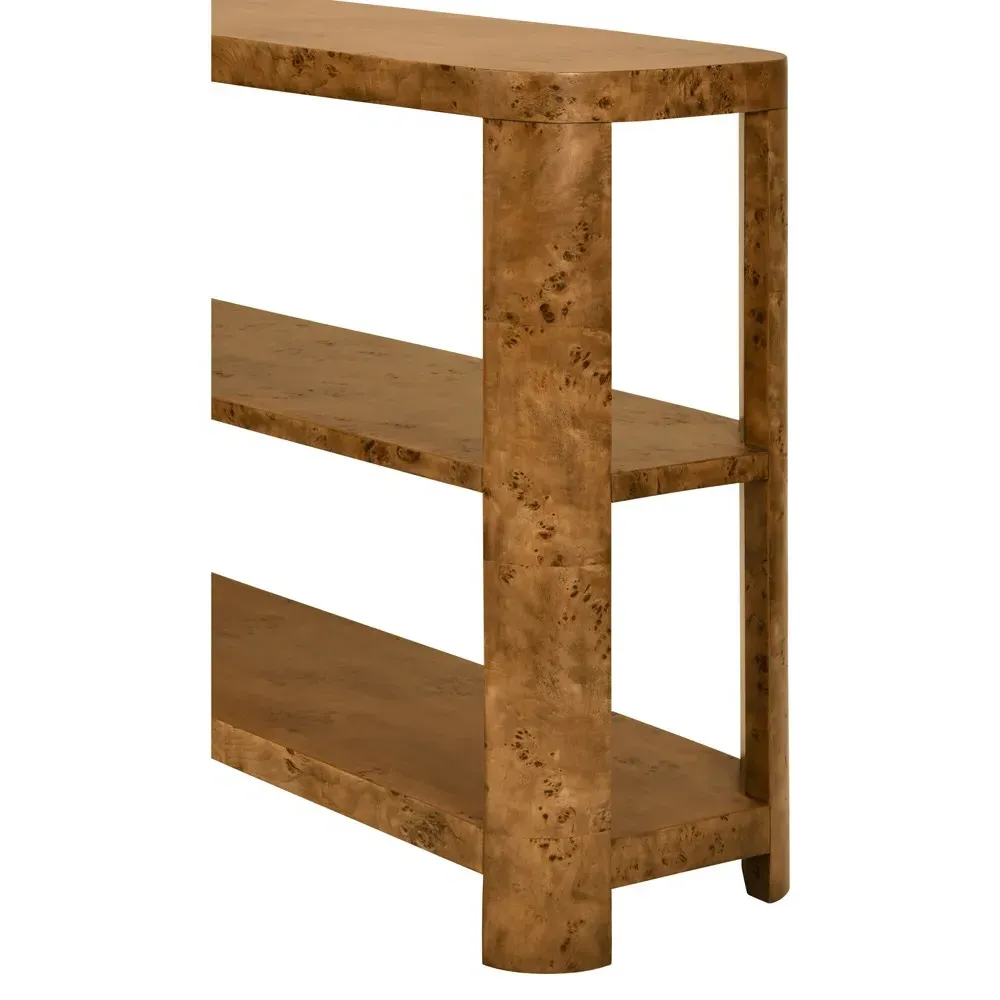 Emery Console Table - Dark Brown, Burl Wood