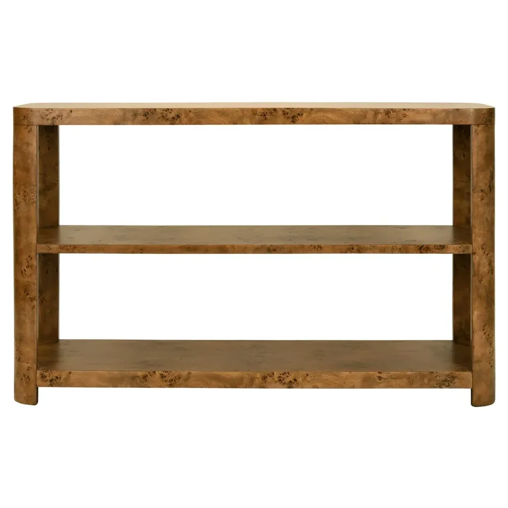 Emery Console Table - Dark Brown, Burl Wood