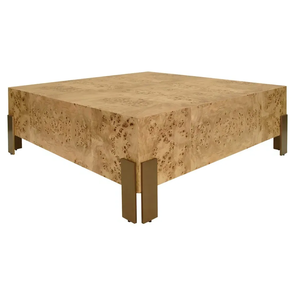 Enid Square Coffee Table - Brown, Burl Wood