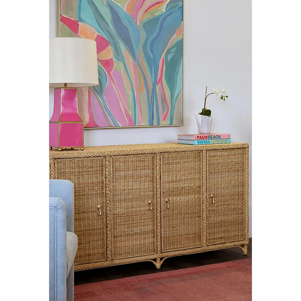 Evander Buffet with Brass Pulls - Natural, Rattan