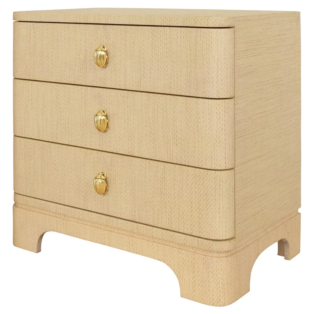Fortune Side Table with 3 Drawers - Natural, Grasscloth