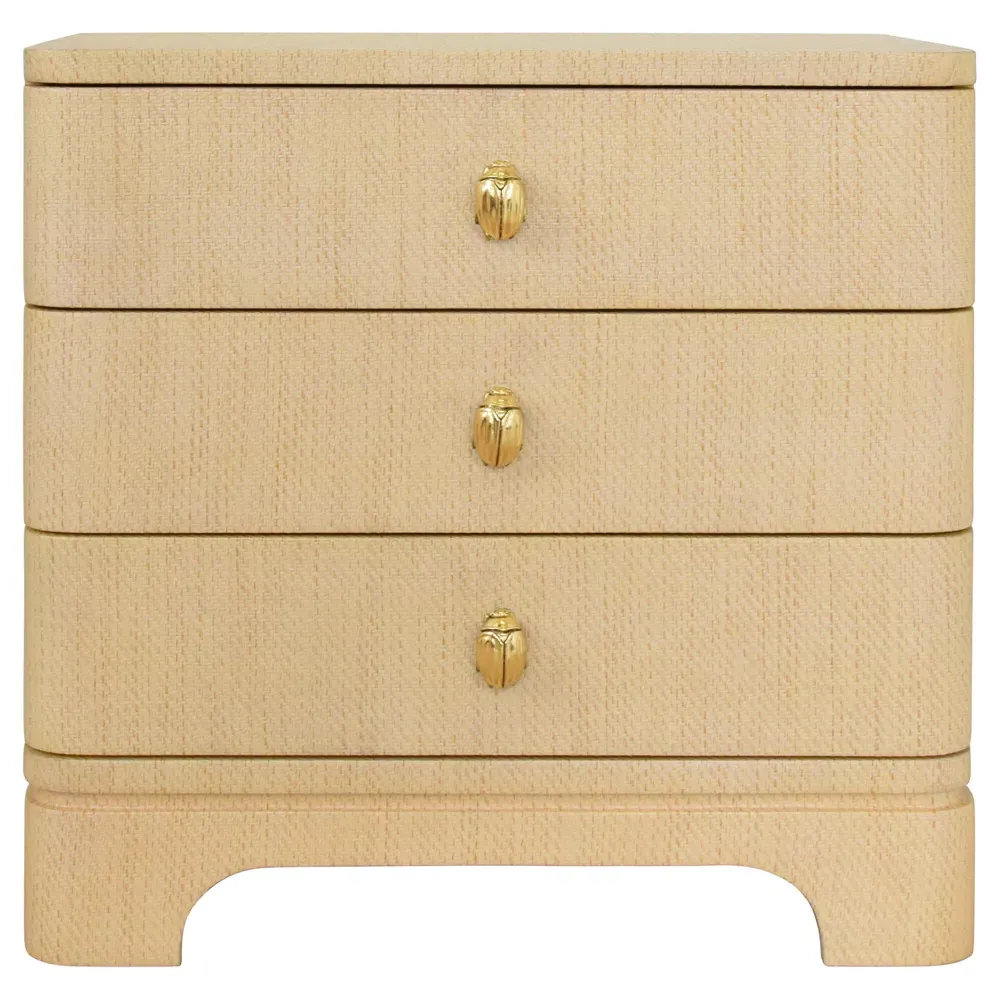 Fortune Side Table with 3 Drawers - Natural, Grasscloth