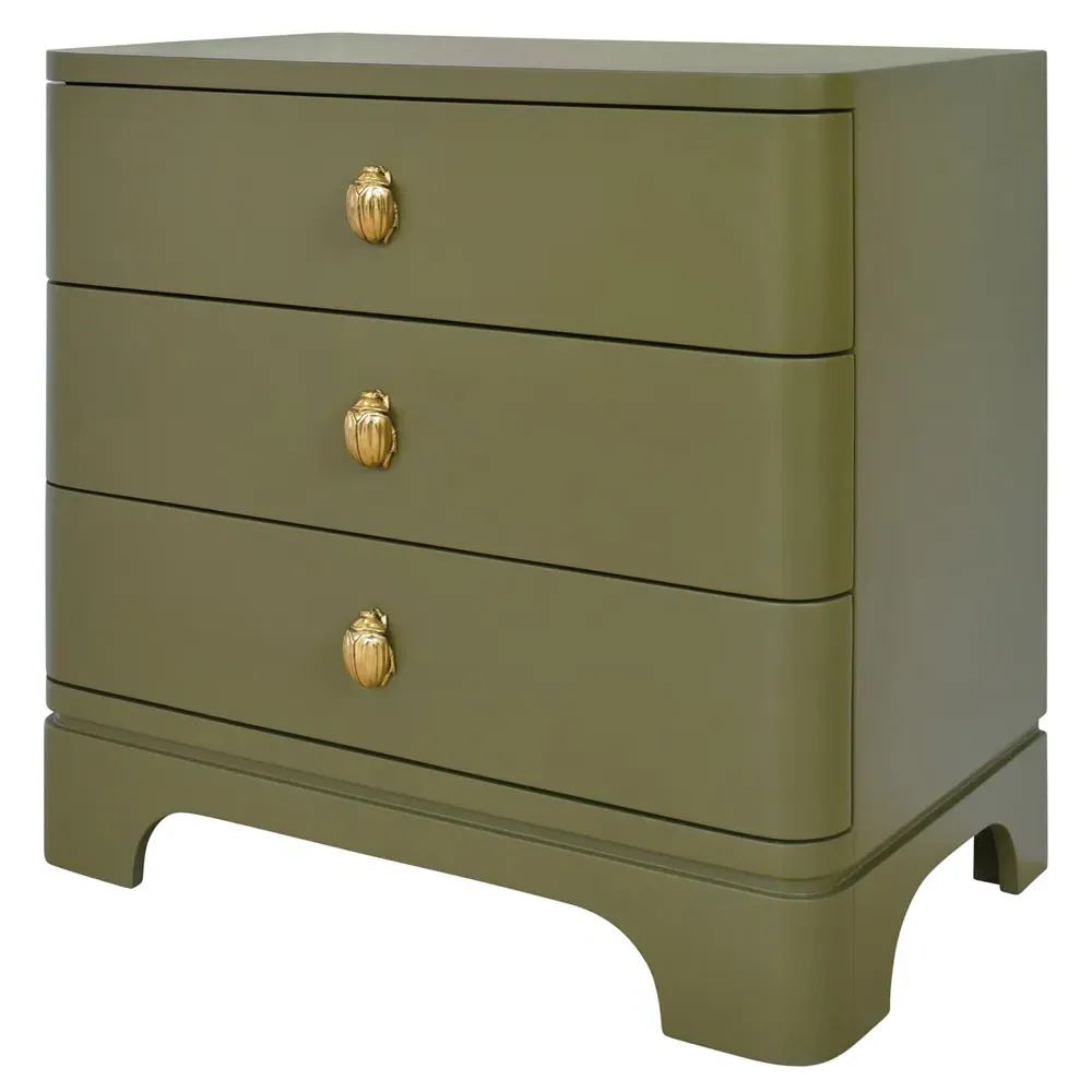 Fortune Side Table with 3 Drawers - Olive Green, Wood