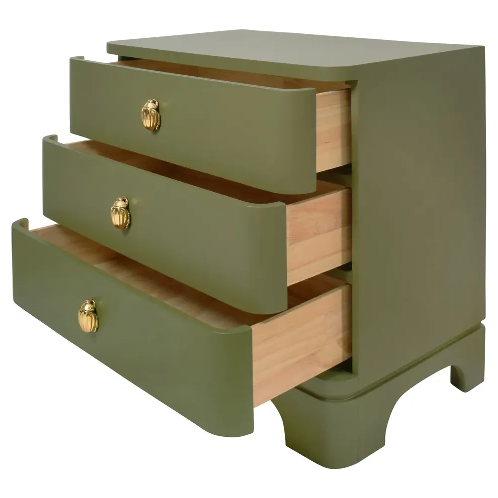 Fortune Side Table with 3 Drawers - Olive Green, Wood