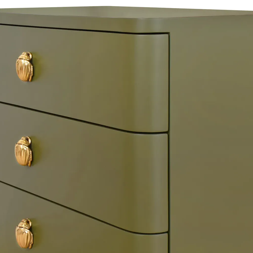 Fortune Side Table with 3 Drawers - Olive Green, Wood