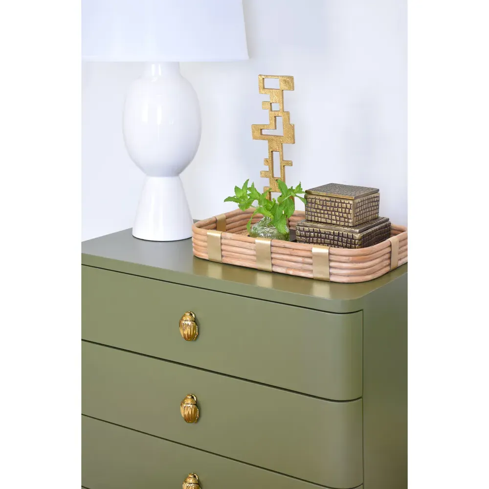 Fortune Side Table with 3 Drawers - Olive Green, Wood