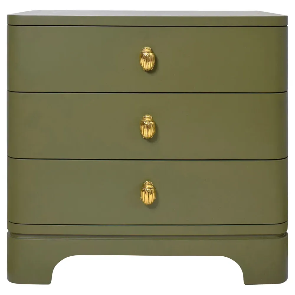 Fortune Side Table with 3 Drawers - Olive Green, Wood