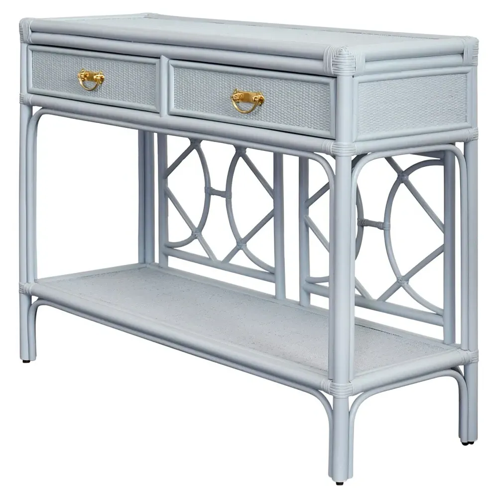 Gideon Console Table - Light Blue, Rattan