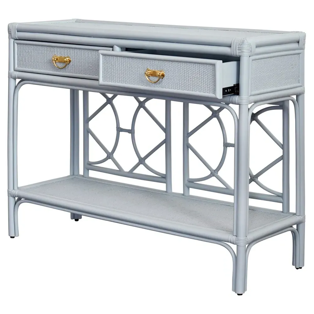 Gideon Console Table - Light Blue, Rattan