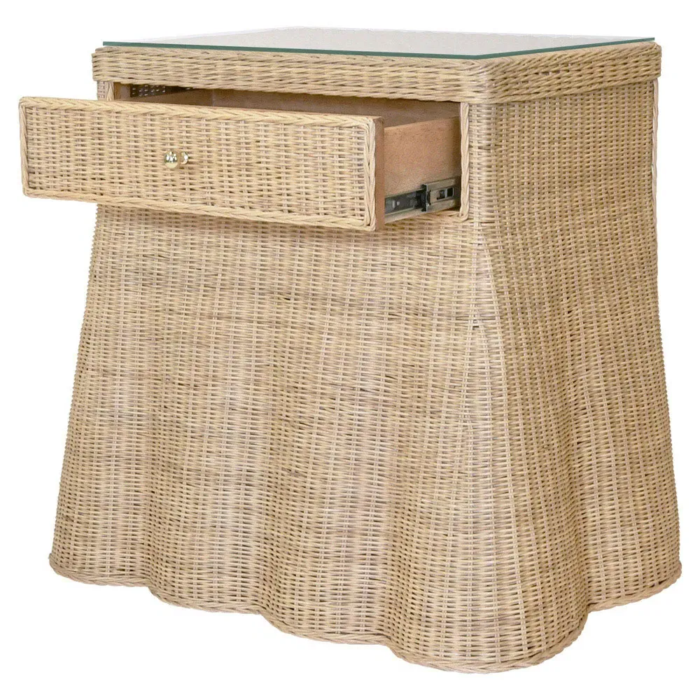 Giselle Scalloped Nightstand - Natural, Rattan