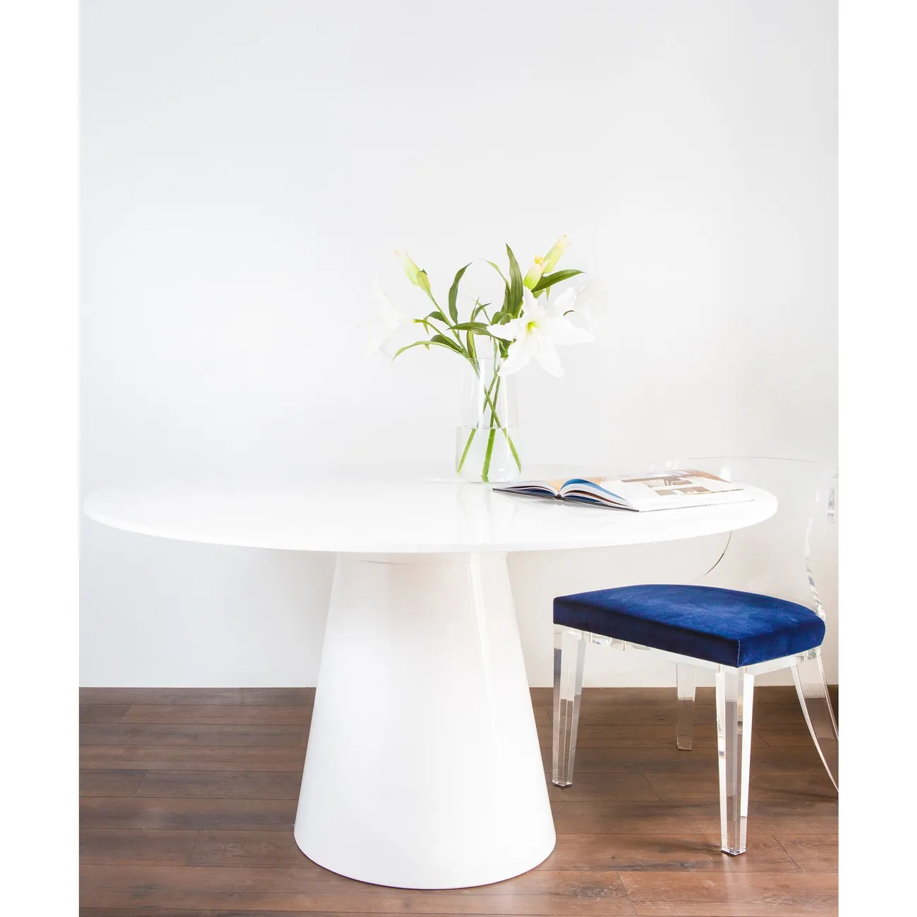 Hamilton French Round Dining Table - White, Wood