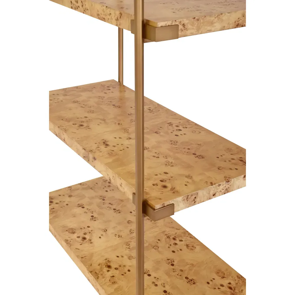 Harris Burl Wood Etagere - Burl, Antique Brass