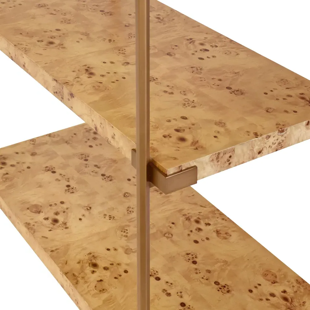 Harris Burl Wood Etagere - Burl, Antique Brass