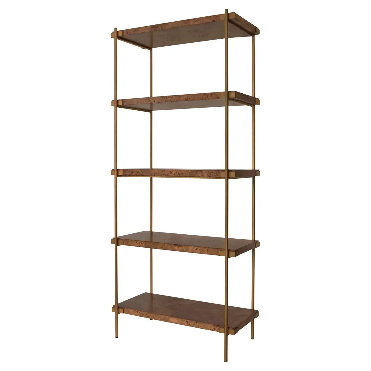 Harris Burl Wood Etagere - Dark Burl, Antique Brass