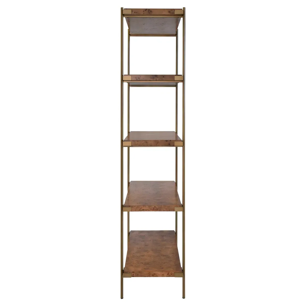 Harris Burl Wood Etagere - Dark Burl, Antique Brass