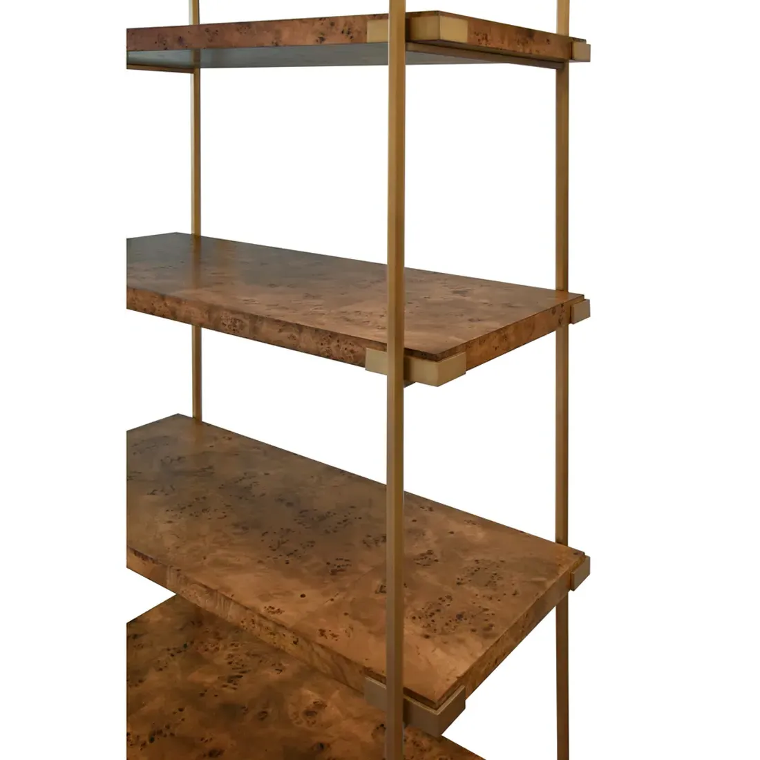 Harris Burl Wood Etagere - Dark Burl, Antique Brass