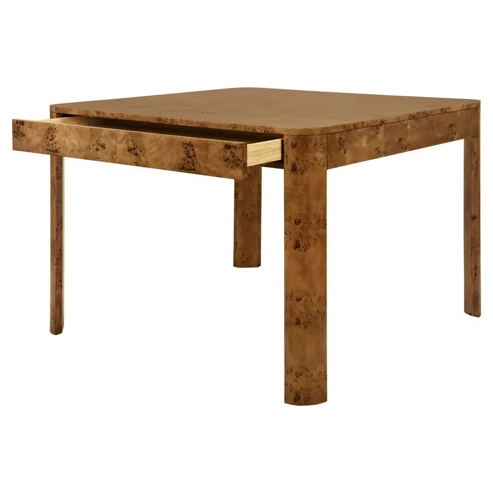 Jett Square Game Table - Brown, Burl Wood