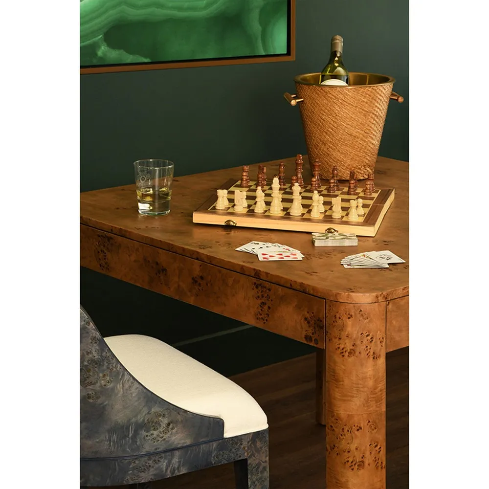 Jett Square Game Table - Brown, Burl Wood