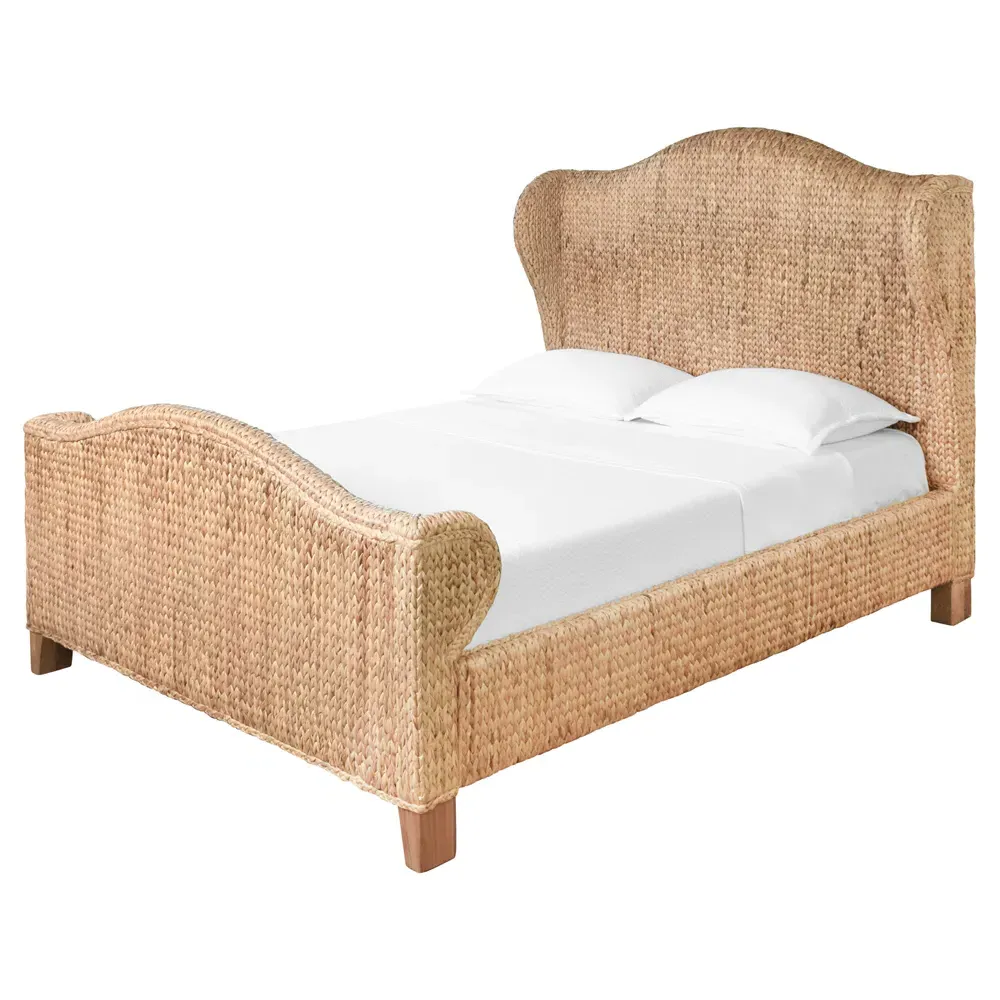 Jovi Queen Size Wingback Bed - Brown, Water Hyacinth