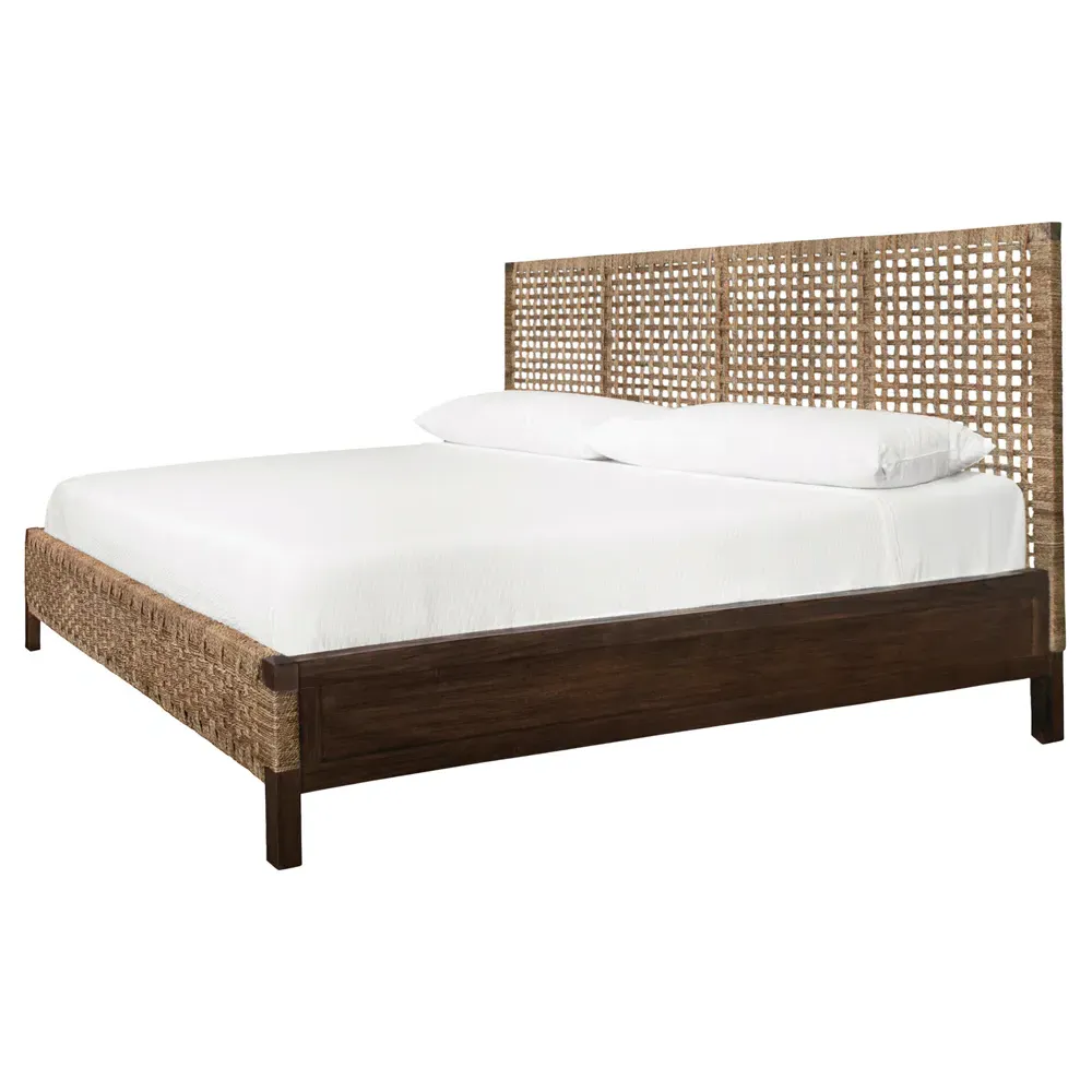 Karina King Size Bed Frame - Brown, Seagrass