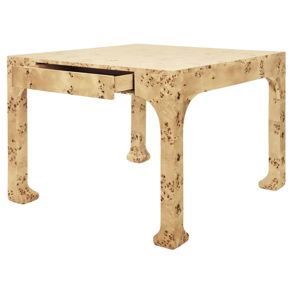 Kerry Square Game Table - Brown, Burl Wood