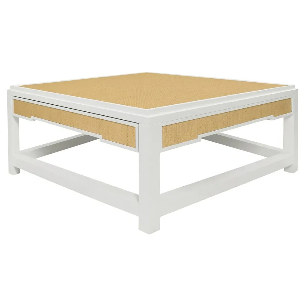Locklin Storage Coffee Table - White, Grasscloth