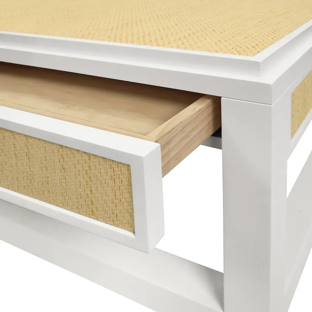 Locklin Storage Coffee Table - White, Grasscloth