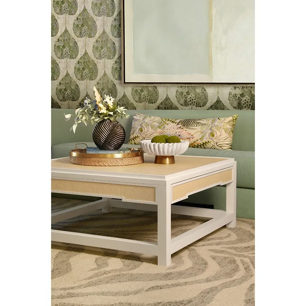 Locklin Storage Coffee Table - White, Grasscloth