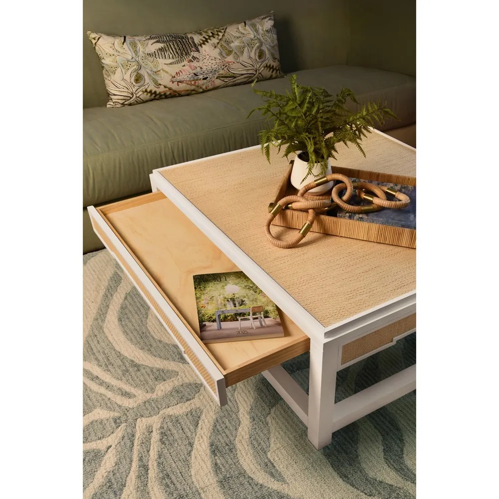 Locklin Storage Coffee Table - White, Grasscloth