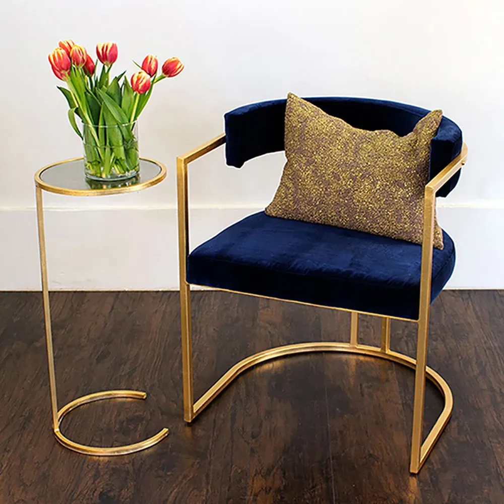 Monaco C Side Table with Mirror Top - Gold, Metal