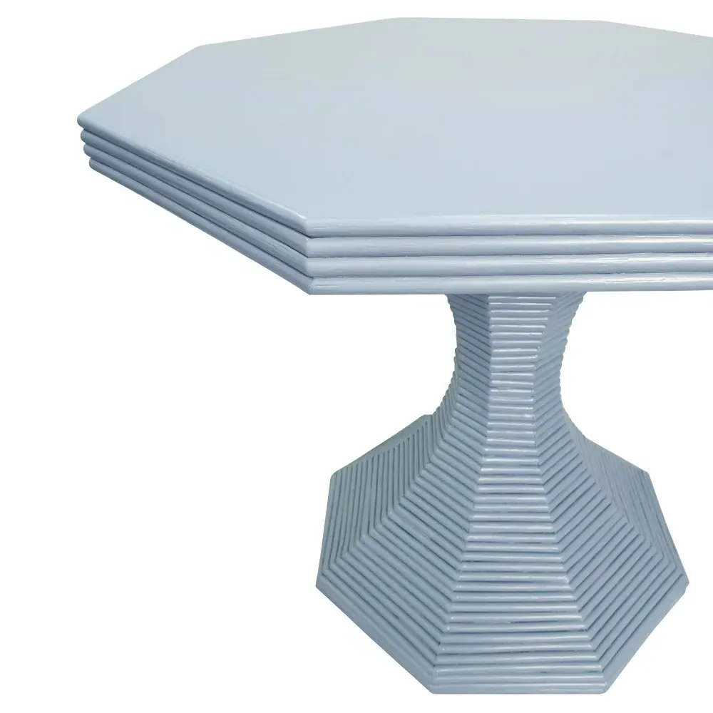 Octavia Round Pedestal Dining Table - Light Blue, Rattan