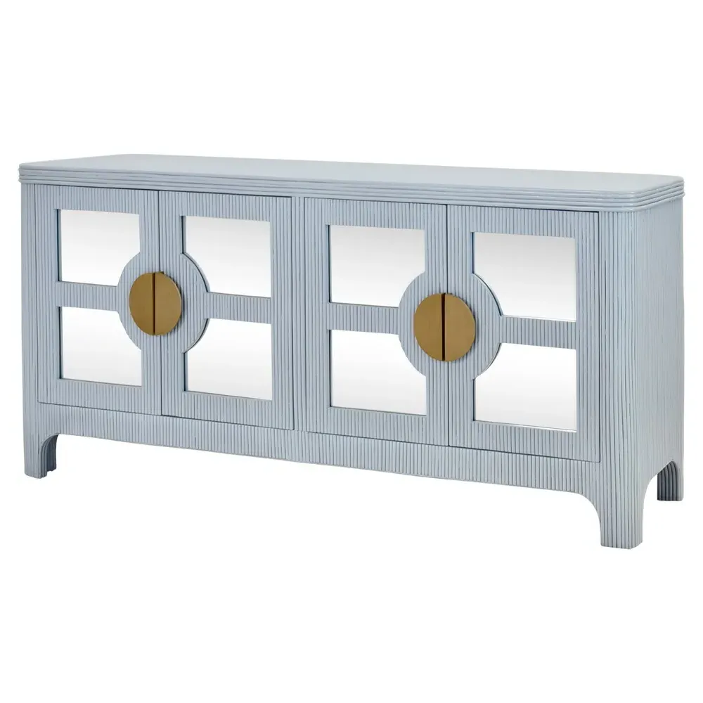 Opal Mirror Front Sideboard - Light Blue, Rattan
