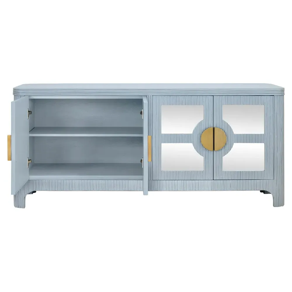 Opal Mirror Front Sideboard - Light Blue, Rattan