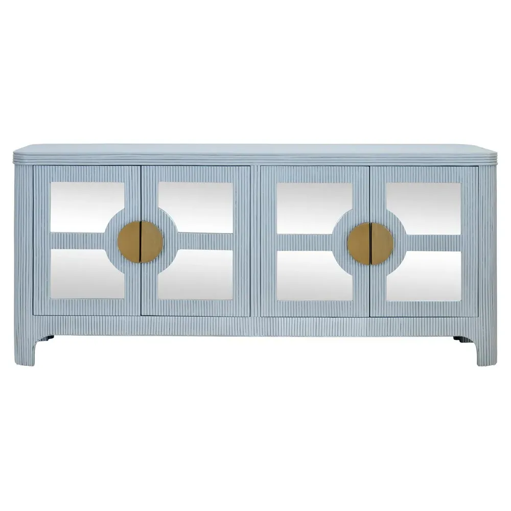Opal Mirror Front Sideboard - Light Blue, Rattan