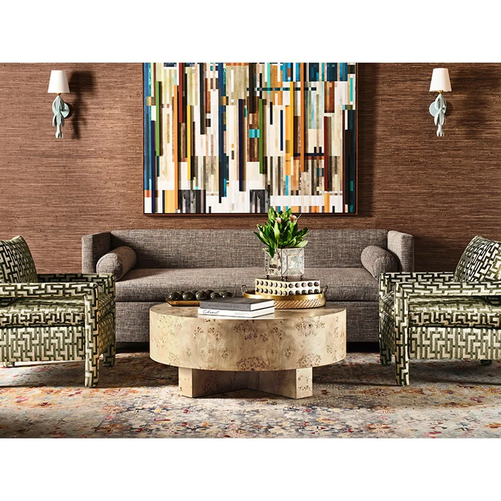 Oslo Round Drum Coffee Table - Brown, Burl Wood